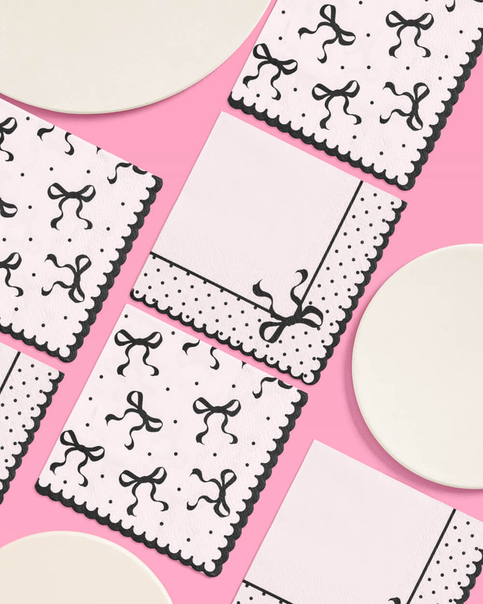 Little Black Bow Bundle - plates, napkins, bday banner
