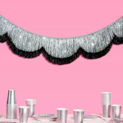 Black + Silver Scallop Fringe - 2 layer fringe banner