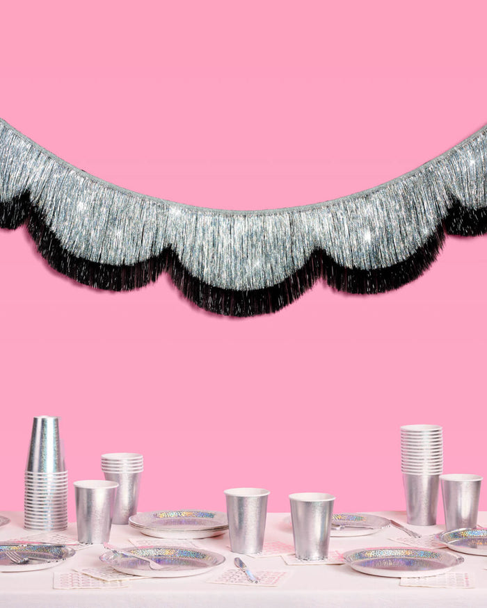 Black + Silver Scallop Fringe - 2 layer fringe banner