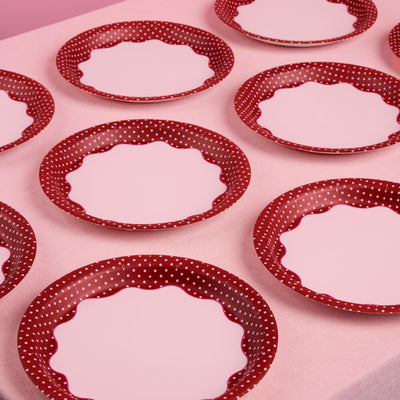 Burgundy Polka Dot Plates - 10 Paper Plates