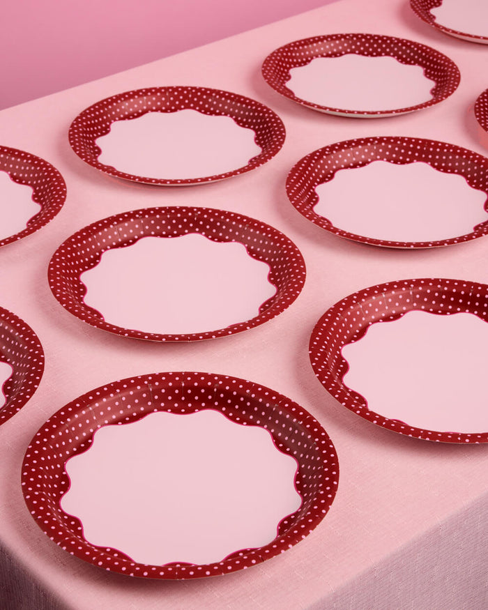 Burgundy Polka Dot Plates - 10 Paper Plates