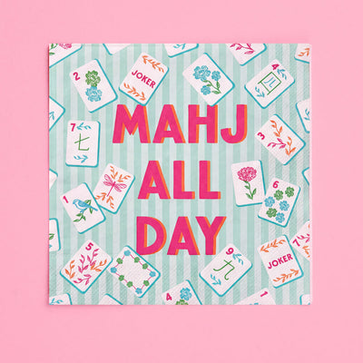 Mahj All Day Cocktail Napkins - pink + teal stripes