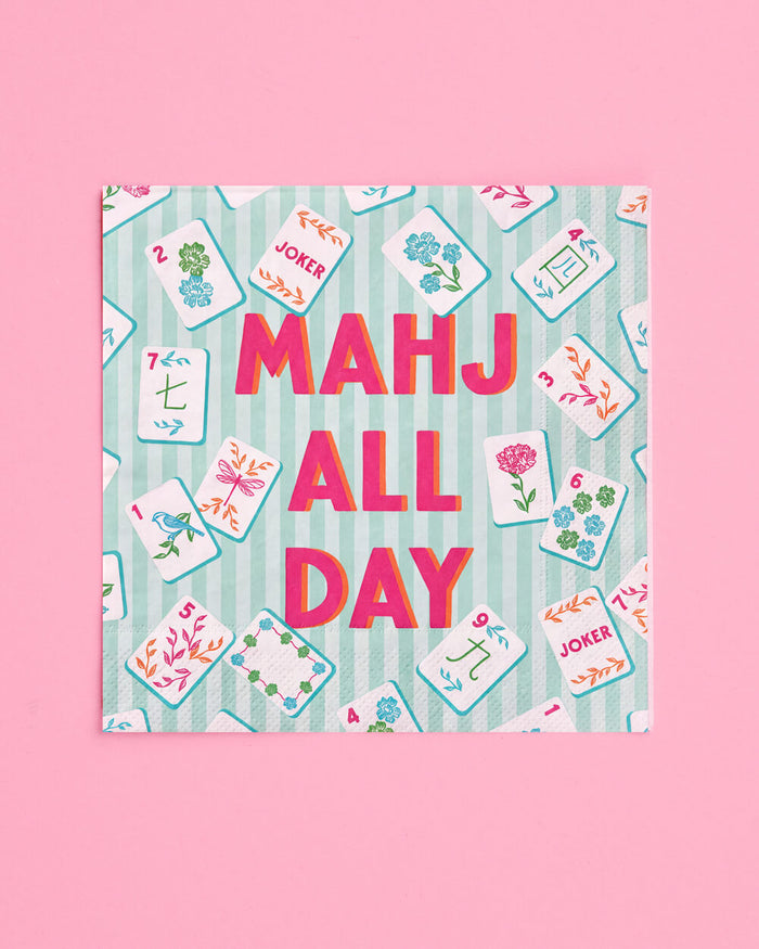 Mahj All Day Cocktail Napkins - pink + teal stripes