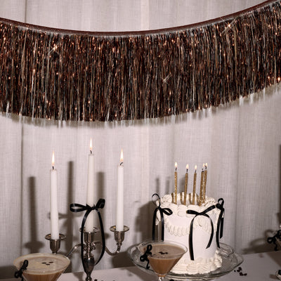 Espresso Fringe Banner - brown metallic fringe
