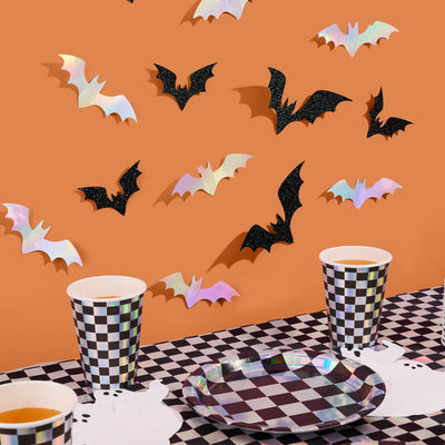 Halloween Wall Decor Bats - 50 silver and black bats