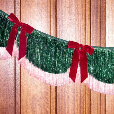Christmas Bow Banner - fringe + velvet bows