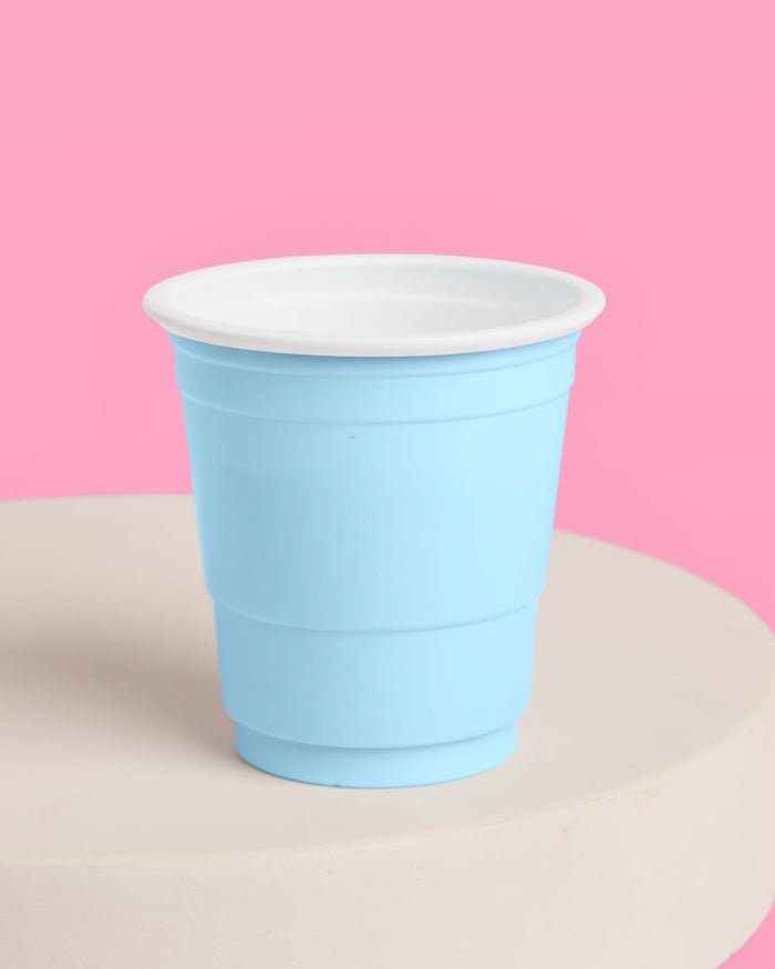 Blue + White Shot Glasses - 50 plastic shot glasses