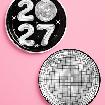 2027 NYE Disco Trio - napkins, plates, banner