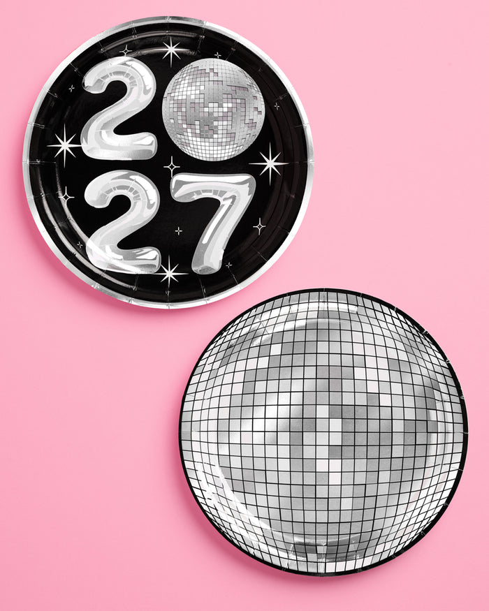 2027 NYE Disco Trio - napkins, plates, banner