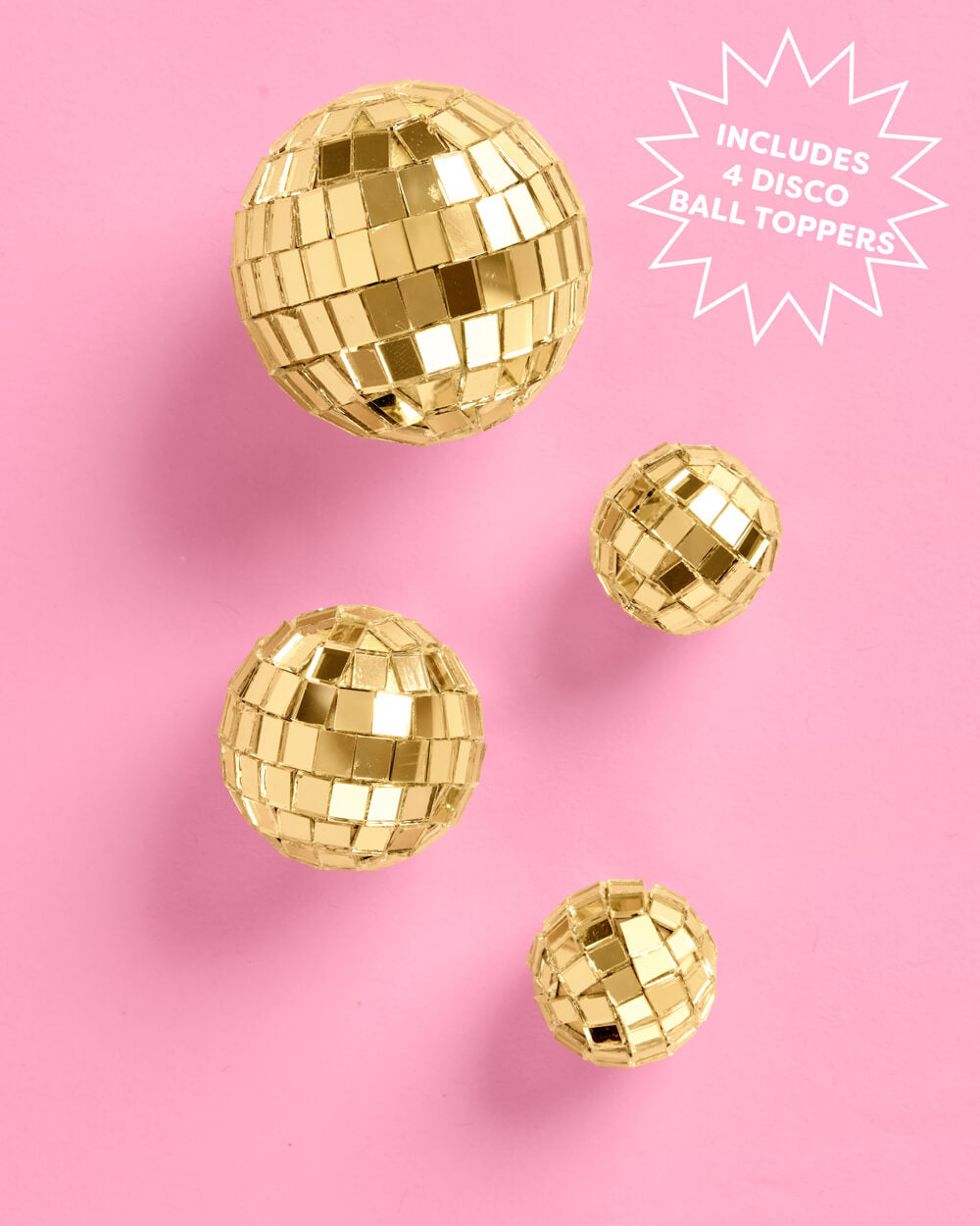 Gold Disco Topper - 4 disco ball cake toppers