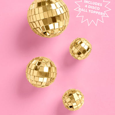 Gold Disco Topper - 4 disco ball cake toppers