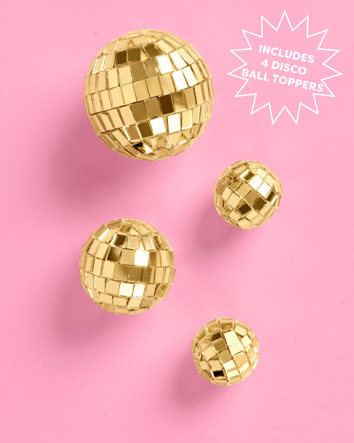 Gold Disco Topper - 4 disco ball cake toppers
