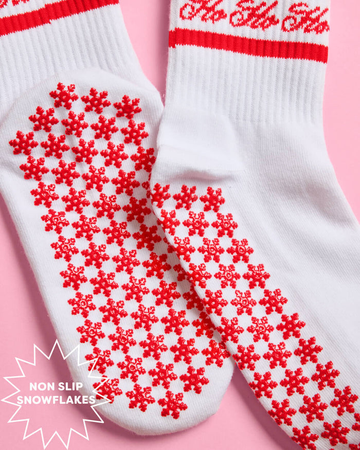 Sleigh Your Workout Grip Socks - red + white pilates socks