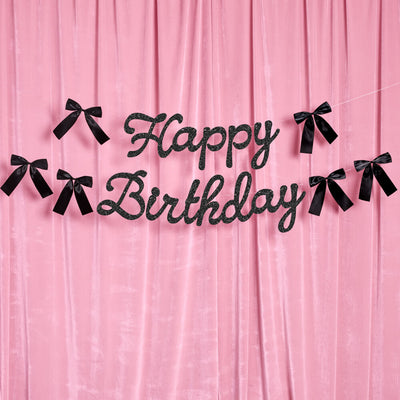 Little Black Bow Banner - black glitter banner