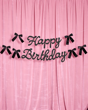 Little Black Bow Banner - black glitter banner