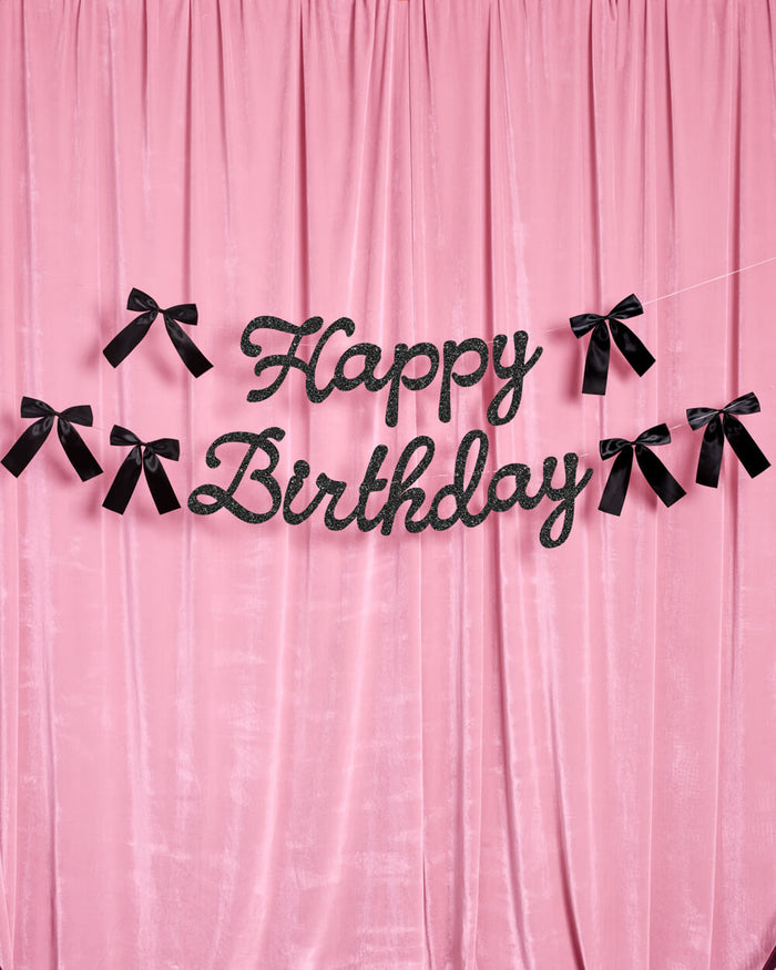 Little Black Bow Banner - black glitter banner