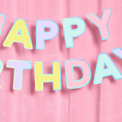 Happy Birthday Banner - pastel iridescent garland
