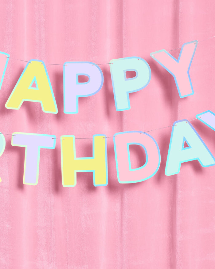 Happy Birthday Banner - pastel iridescent garland