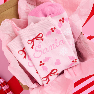 Santa Baby Knit Socks - pink tube socks