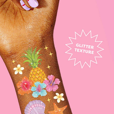 Tropical Glitter Tattoos - 2 temporary tattoo sheets
