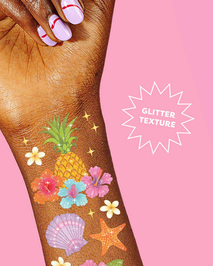 Tropical Glitter Tattoos - 2 temporary tattoo sheets