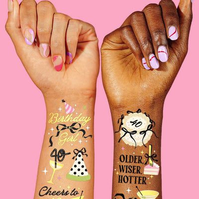 40th Bday Bundle - tats, banner, + straw