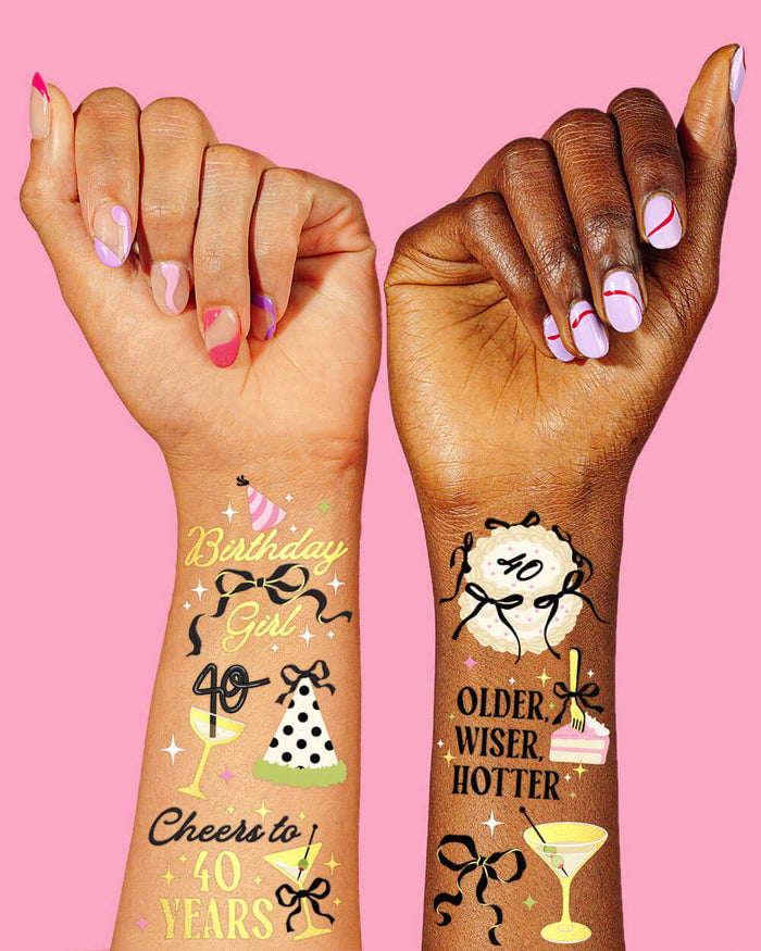 40th Bday Bundle - tats, banner, + straw
