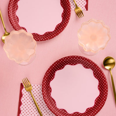 Burgundy Polka Dot Plates - 10 Paper Plates