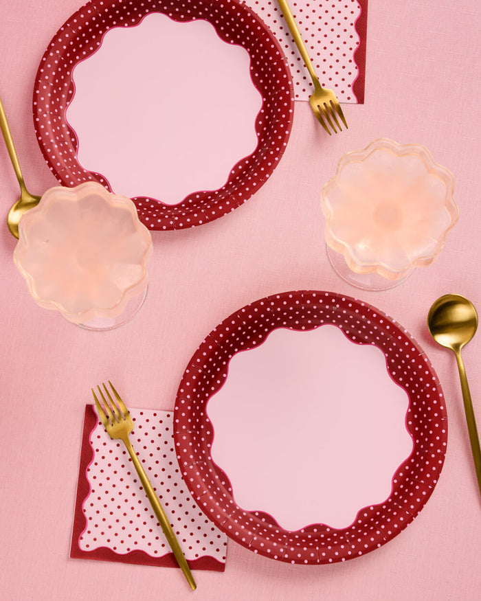 Burgundy Polka Dot Plates - 10 Paper Plates