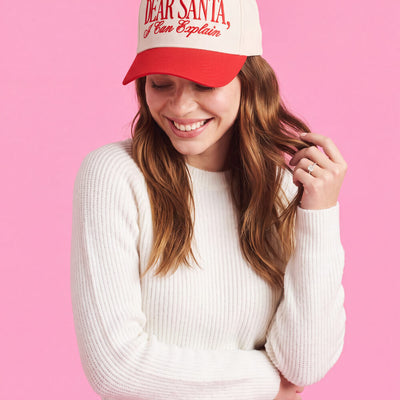 Dear Santa Trucker Hat - red + cream embroidered cap