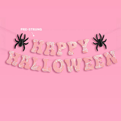 Pink Halloween Banner - pink gingham + spider banner