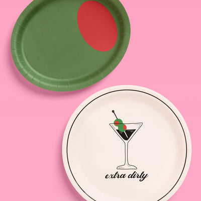 Dirty Martini Plate Set - 32 paper plates, 2 sizes