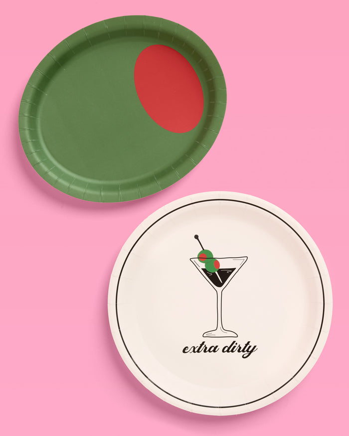 Dirty Martini Plate Set - 32 paper plates, 2 sizes