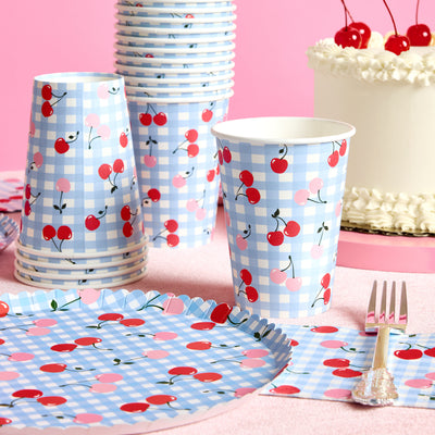 Cherry Tableware Bundle - paper plates, cups + napkins