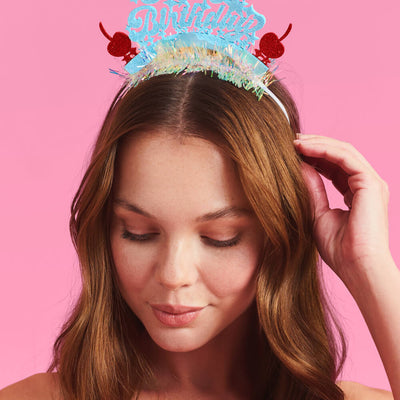 HBD Headband - cherry tinsel headband