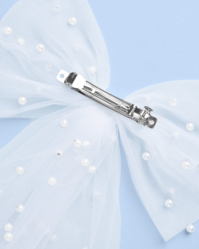 Pearl to Be Bow - white tulle bow w/ pearls
