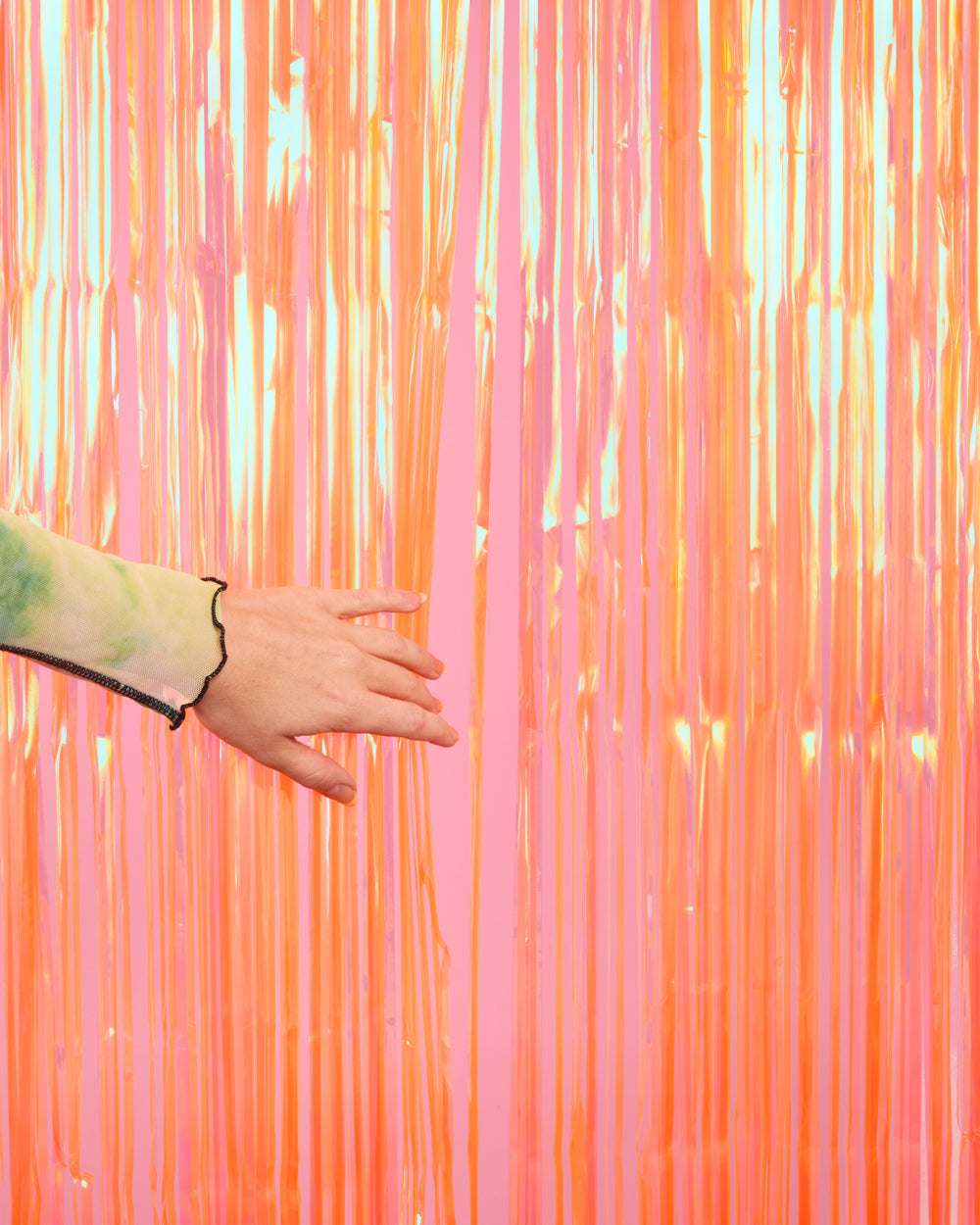 Orange Fringe Curtain Backdrop - iridescent foil banner