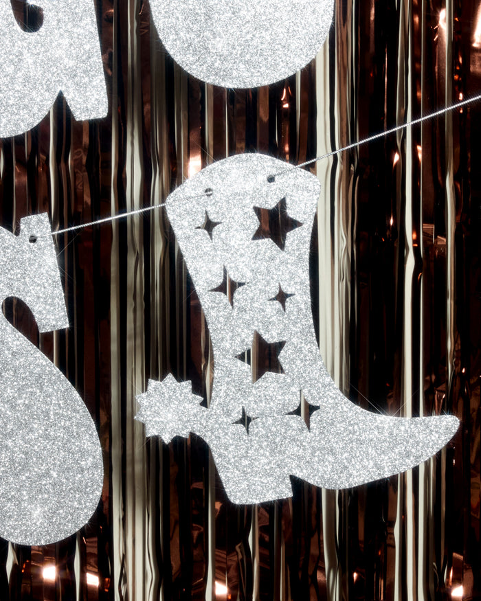 Let's Go Girls Banner - silver glitter banner
