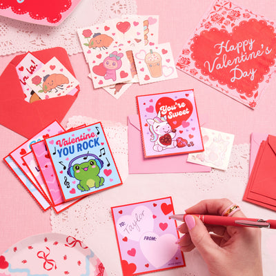 Kawaii V-Day Card Set - 24 cards + tattoos