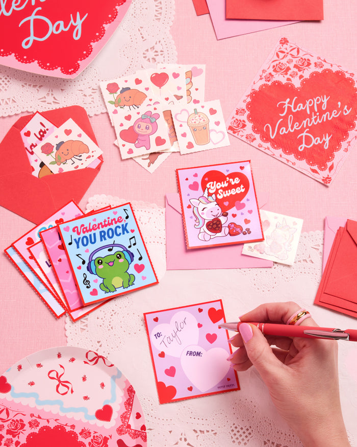 Kawaii V-Day Card Set - 24 cards + tattoos