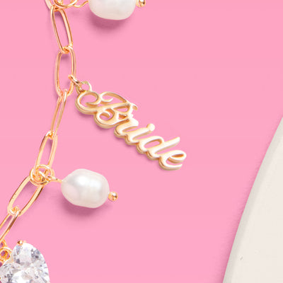 Bride Charm Bracelet - gold, rhinestones + pearls