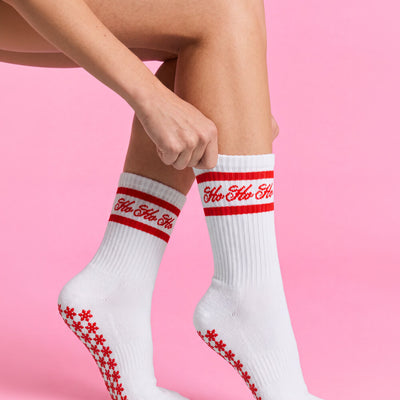 Sleigh Your Workout Grip Socks - red + white pilates socks