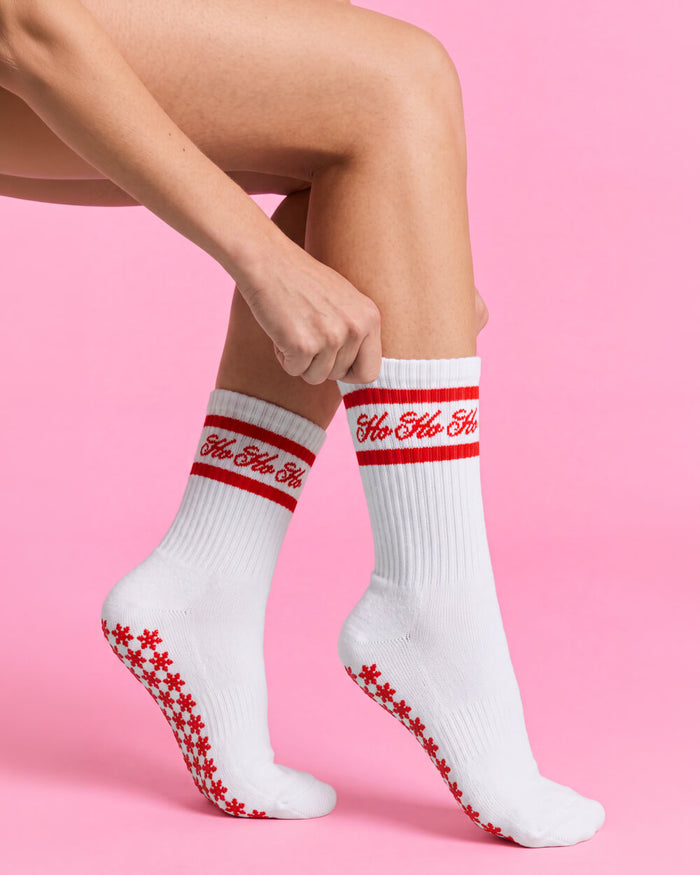 Sleigh Your Workout Grip Socks - red + white pilates socks