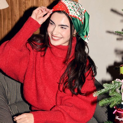 Holly Jolly Headscarf - red + green satin headscarf