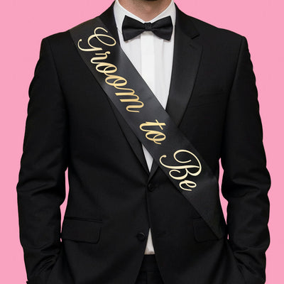 Bride and Groom Sash Duo - black + white satin sashes