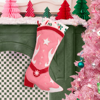 Cowgirl Boot Stocking - pink and red stocking