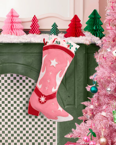 Cowgirl Boot Stocking - pink and red stocking
