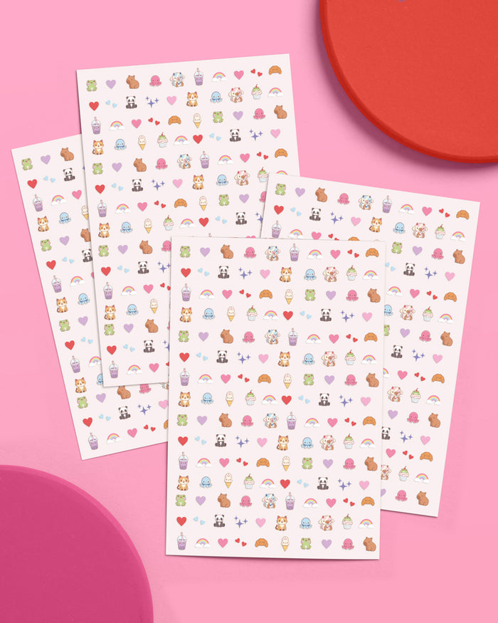 Kawaii Animals Nail Stickers - 600pc set