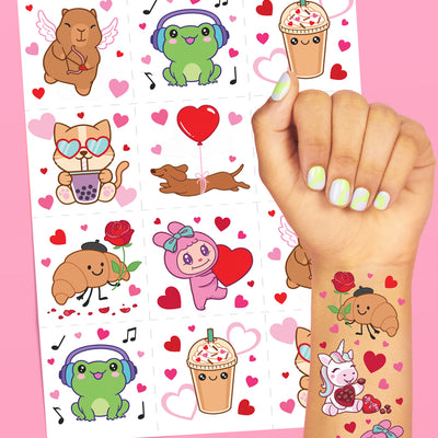 Kawaii V-Day Card Set - 24 cards + tattoos