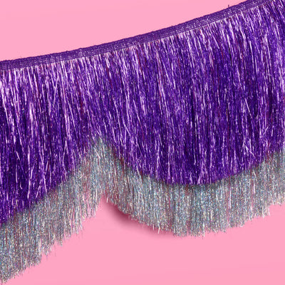 Purple + Silver Scallop Fringe - 6 ft fringe banner